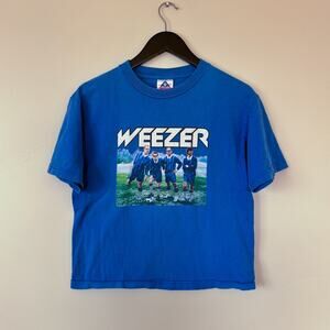 vintage weezer japan world cup tour cropped blue tshirt sz m